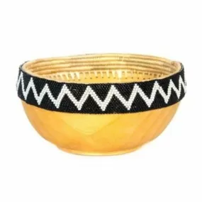 Black   White Beaded Wooden Bowl II