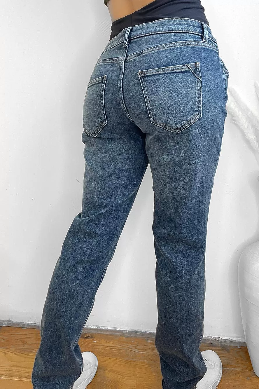 Blue Boiled Denim Effect Bump Cover Maternity Jeans