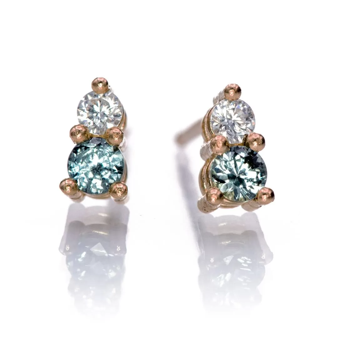 Blue-Green Montana Sapphire & Moissanite Stud Earrings