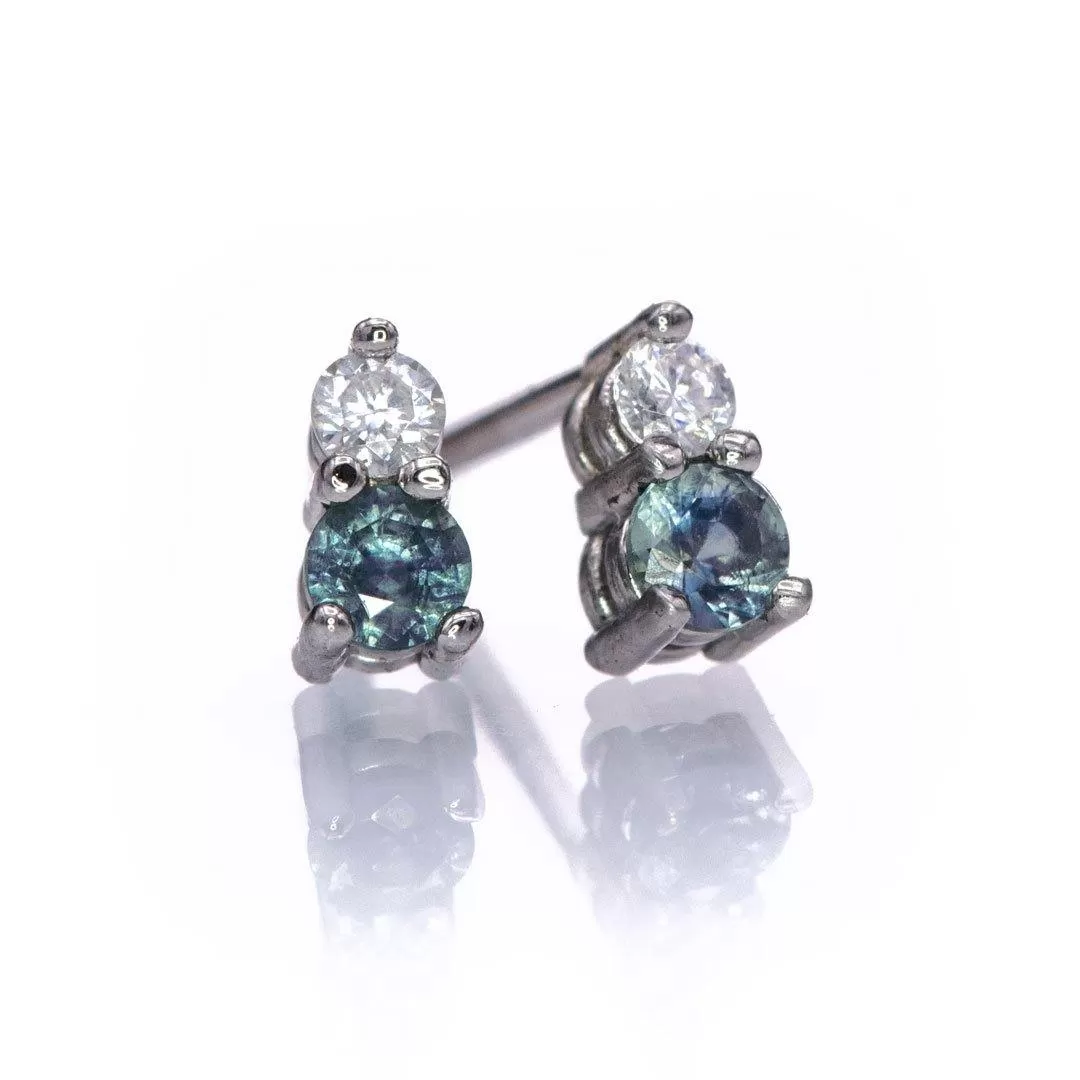 Blue-Green Montana Sapphire & Moissanite Stud Earrings