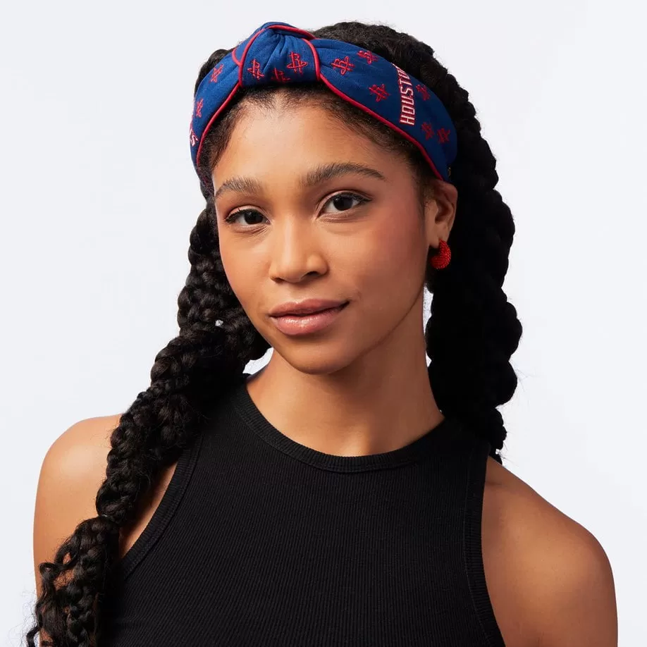 BLUE HOUSTON ROCKETS EMBROIDERED KNOTTED HEADBAND