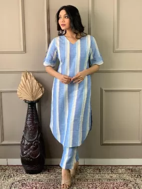 Blue South Cotton Kurti Pant Set Of 2