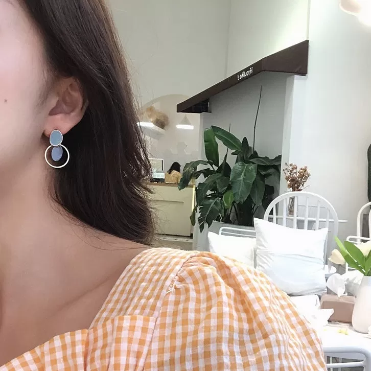 Blue Yellow Glossy Gold Rounded Earrings Gifts Korean Jewelry Womens Accessories Luxury Fashion Dating Party Clubber Elegant Wedding Lovely Accessory