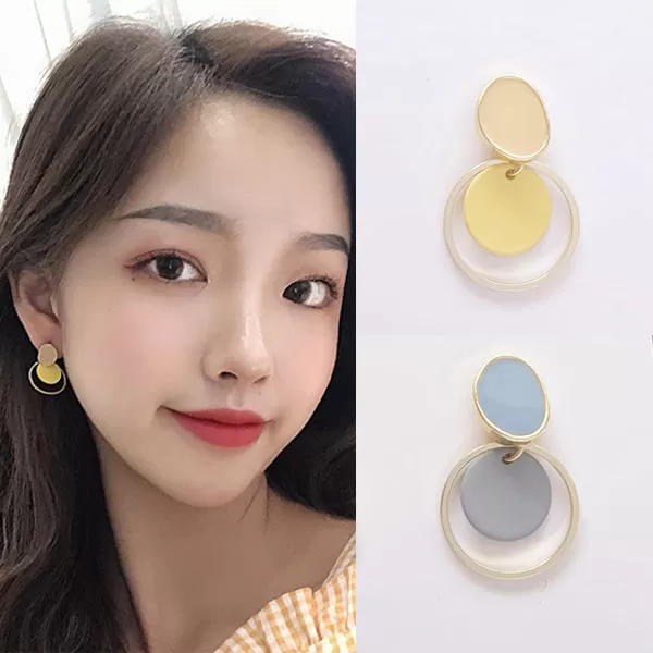 Blue Yellow Glossy Gold Rounded Earrings Gifts Korean Jewelry Womens Accessories Luxury Fashion Dating Party Clubber Elegant Wedding Lovely Accessory