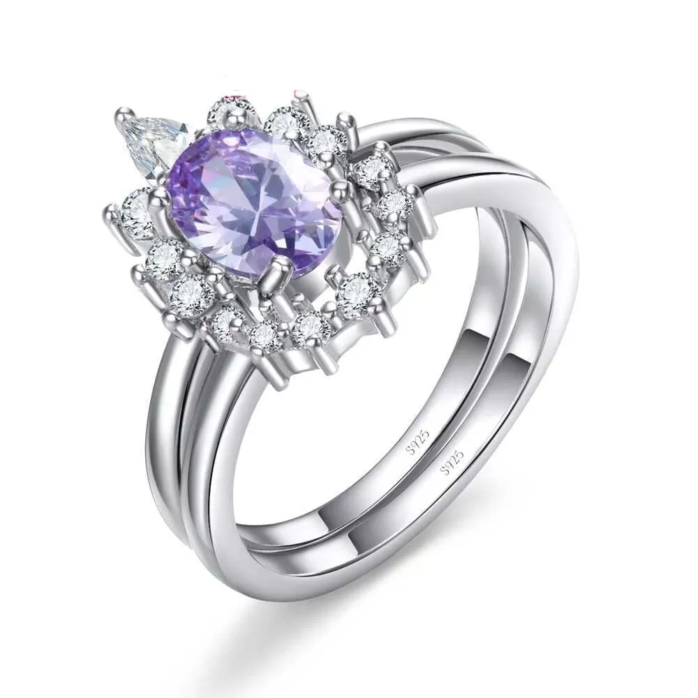 Brilliant Amethyst Double Ring - 925 Sterling Silver