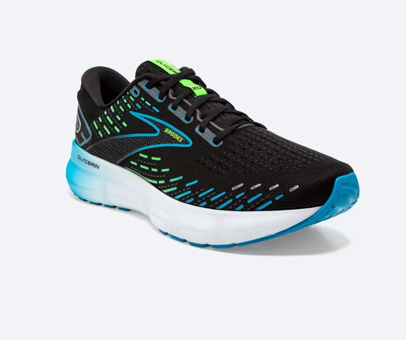 Brooks men's running shoe Glycerin 20 Neutral cushioning 1103821D006 black-ocean blue-green