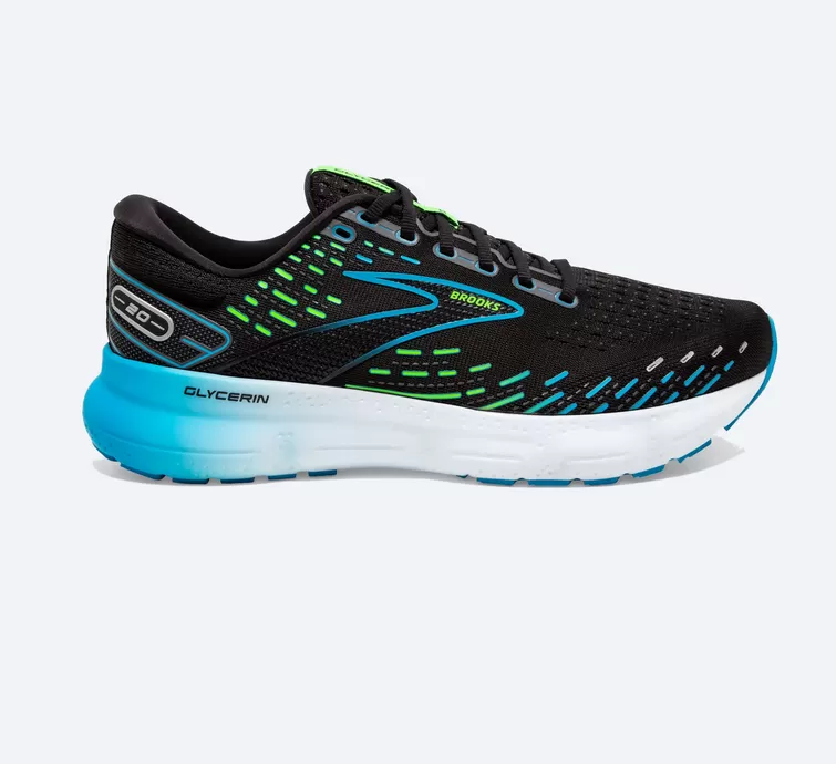 Brooks men's running shoe Glycerin 20 Neutral cushioning 1103821D006 black-ocean blue-green