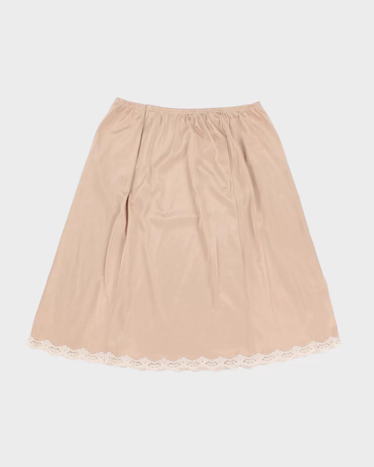 Brown Lace Flower Detailed Petticoat Slip Skirt - M