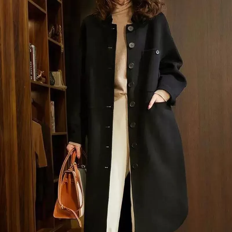 Button-Down Wool Coat With Turn-Down Collar