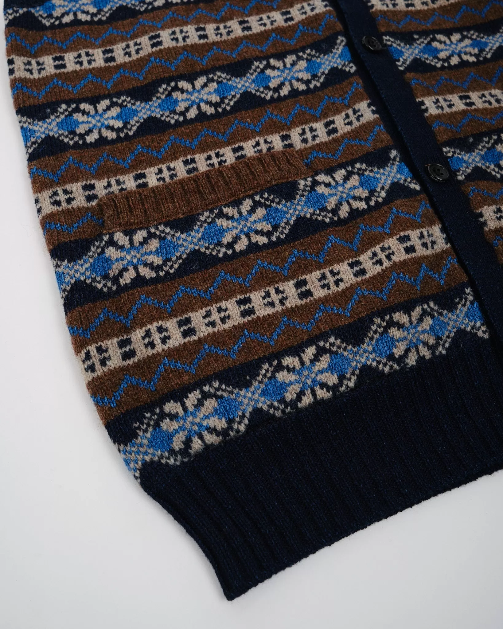 Button Knit Vest Indigo Fair Isle Brown