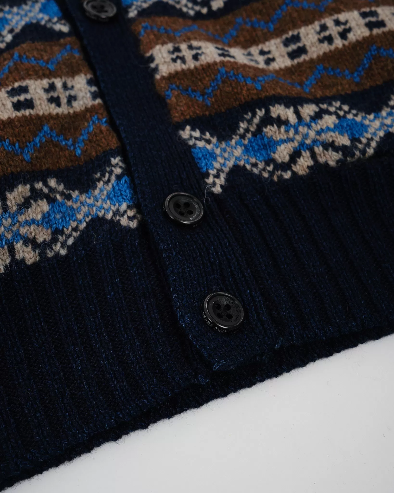 Button Knit Vest Indigo Fair Isle Brown