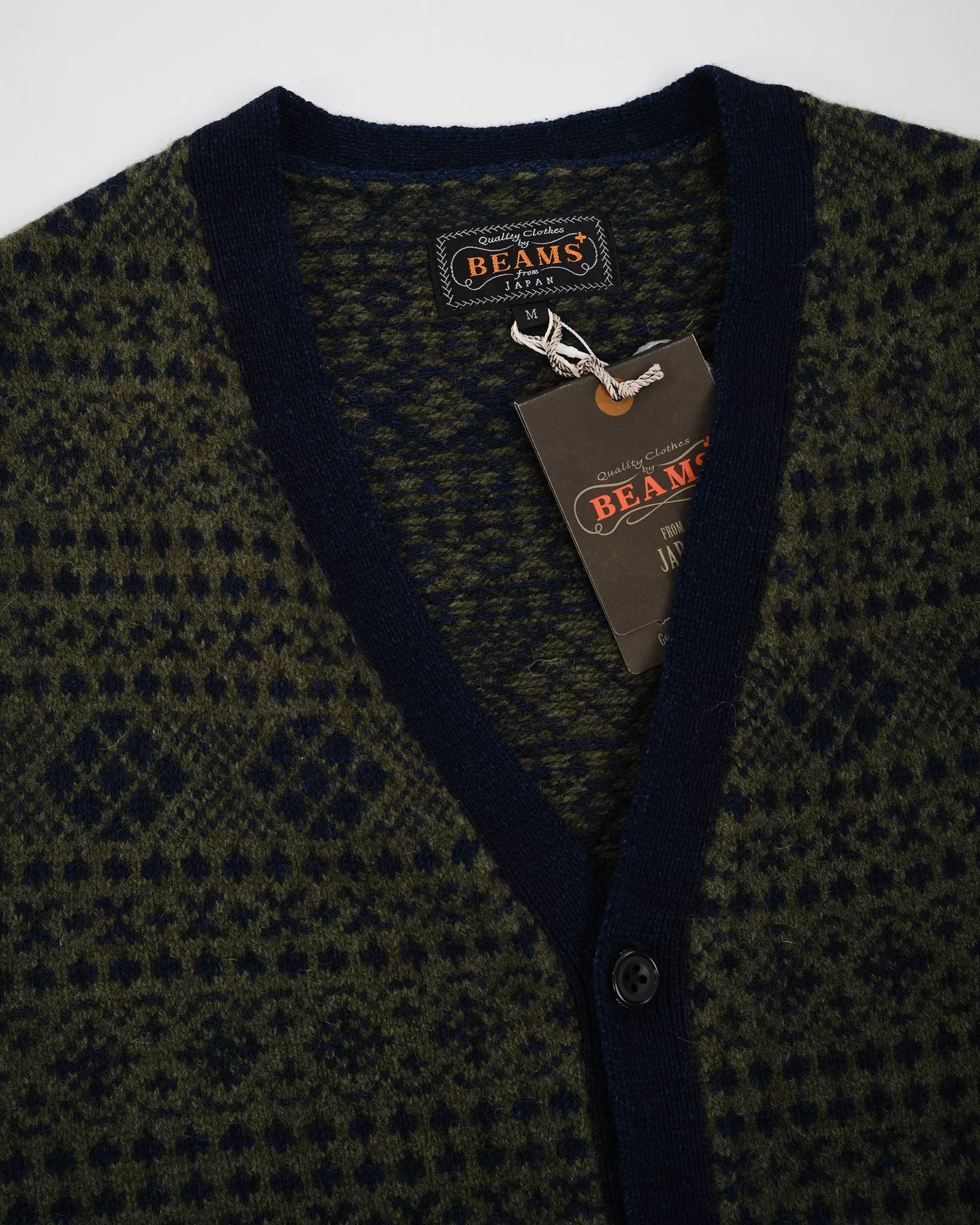 Button Knit Vest Indigo Fair Isle Green