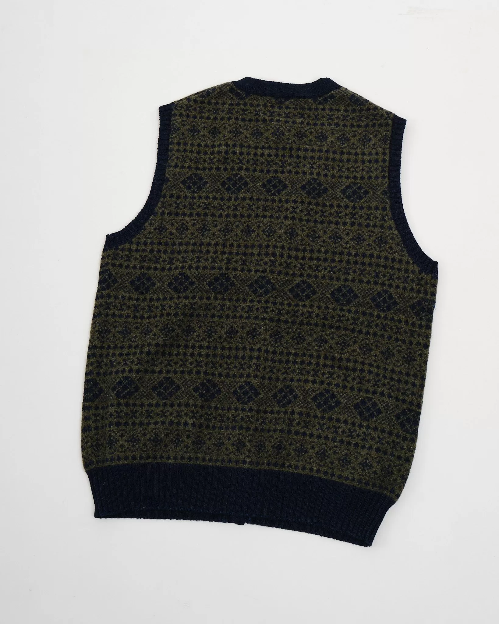 Button Knit Vest Indigo Fair Isle Green