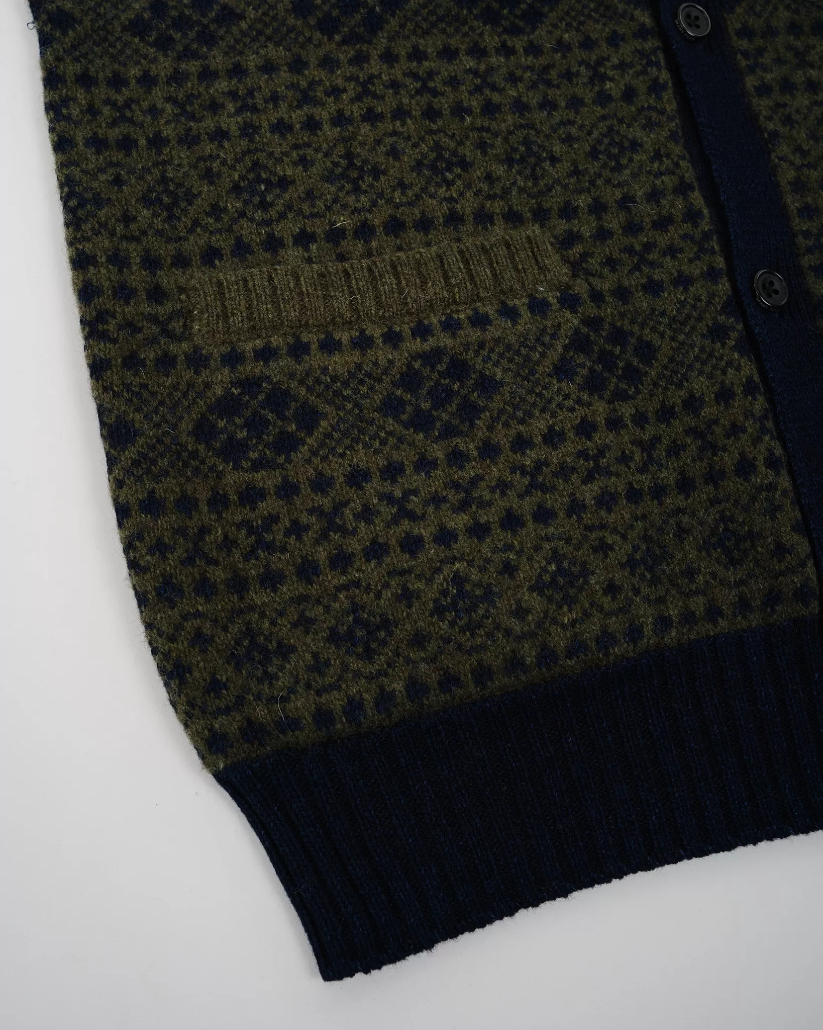 Button Knit Vest Indigo Fair Isle Green