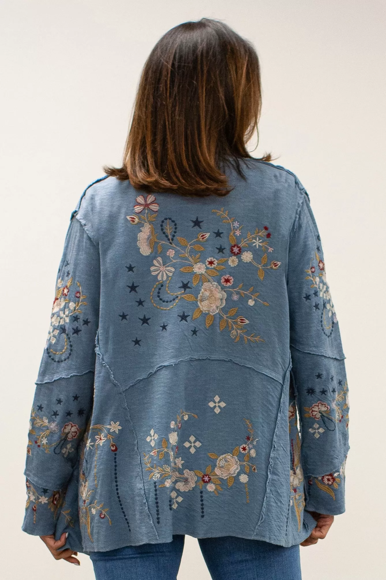 Caite Chandler jacket/coat, washed blue multicolor embroidery