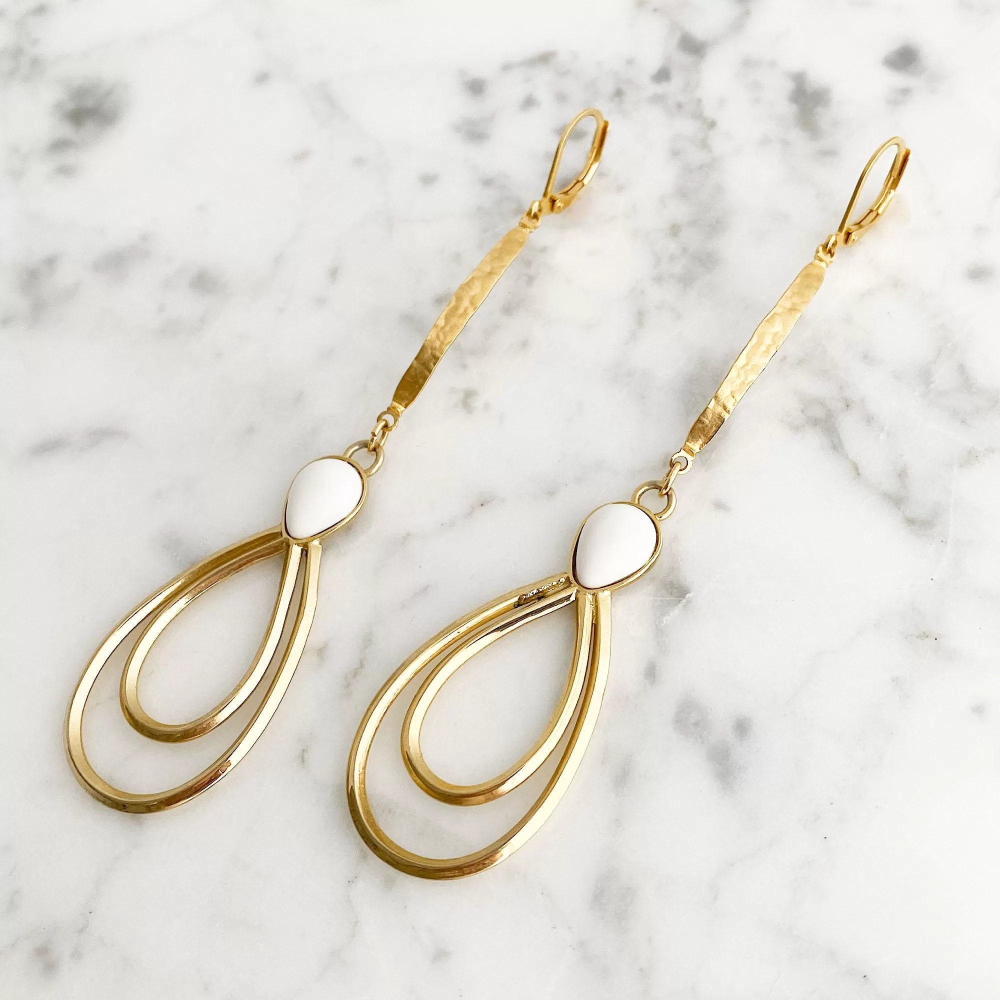 CAMDEN gold and white long teardrop earrings