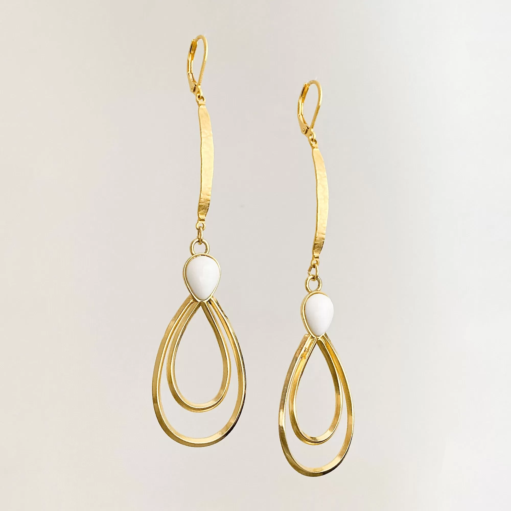 CAMDEN gold and white long teardrop earrings