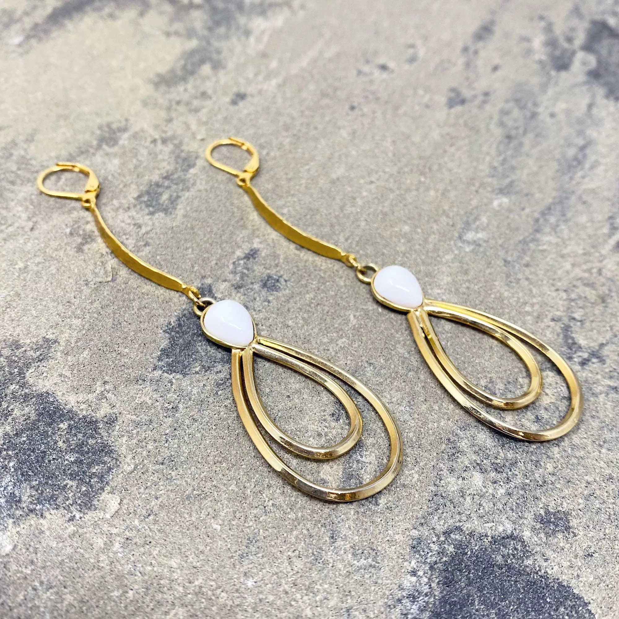 CAMDEN gold and white long teardrop earrings