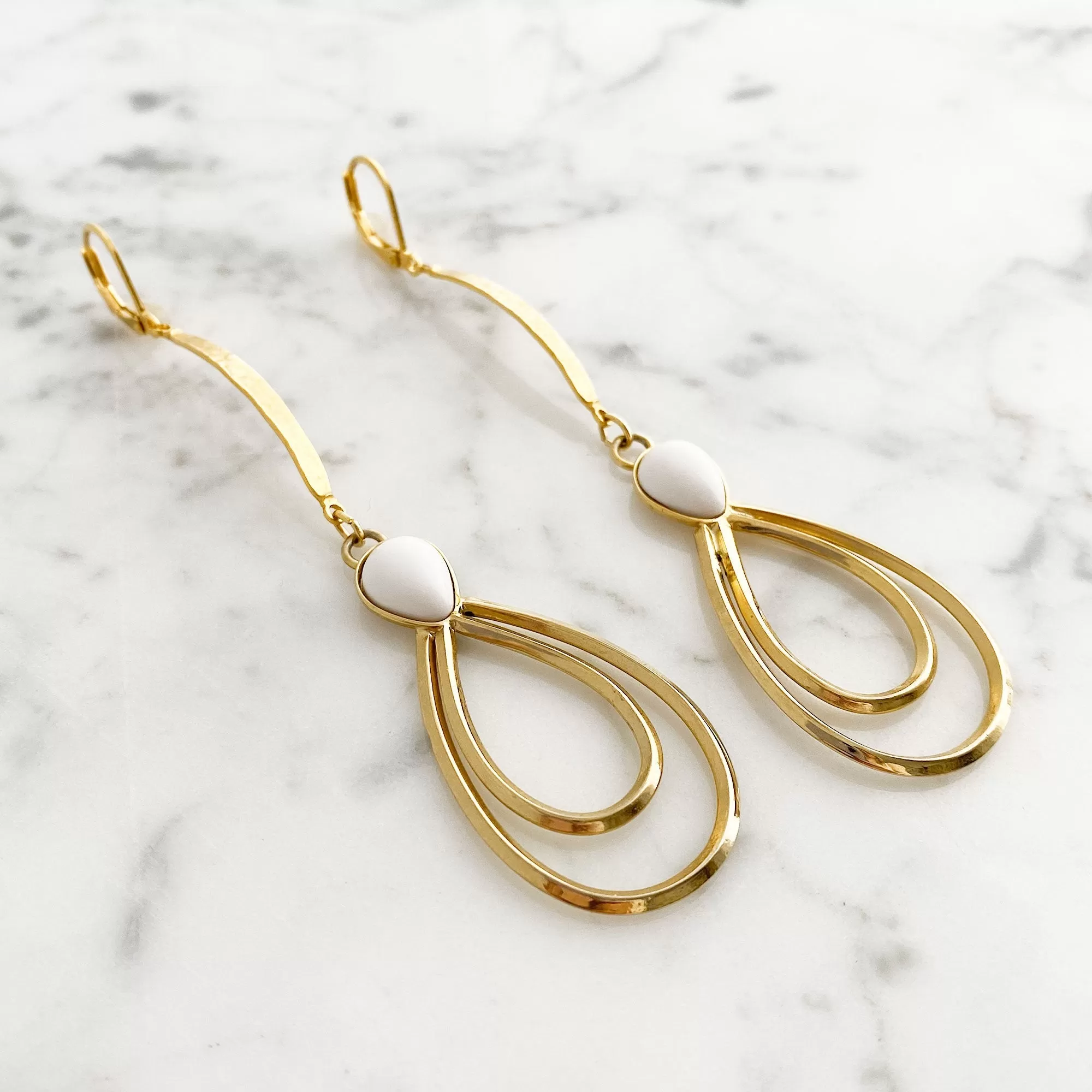 CAMDEN gold and white long teardrop earrings