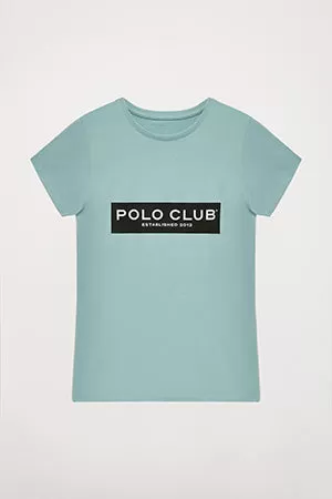 Camiseta azul con print en block Polo Club