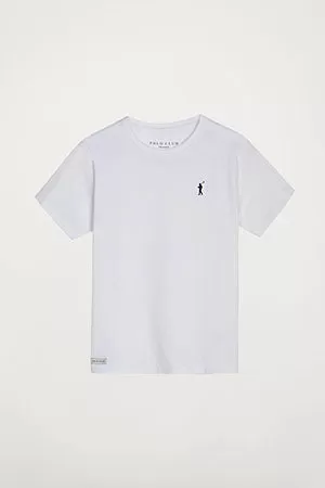 Camiseta blanca con pequeño logo bordado