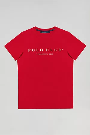 Camiseta básica roja con print icónico Polo Club