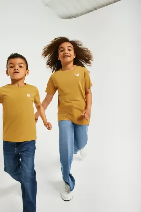 Camiseta orgánica de manga corta ocre Neutrals kids con logo