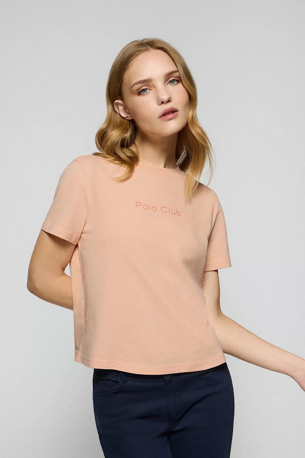 Camiseta Tori boxy fit color melocotón de acabado peach effect con logo Minimal Combo Polo Club