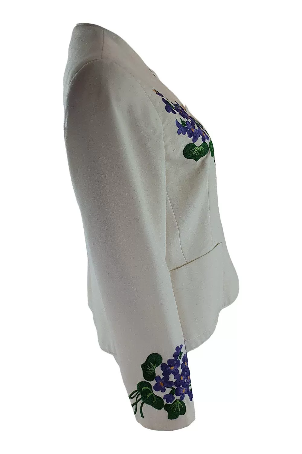 CAROLINE CHARLES Linen Floral Embroidered Patch Pocket Jacket (M)