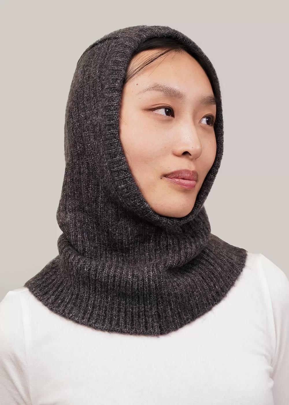 Charcoal Ribbed Knit Balaclava