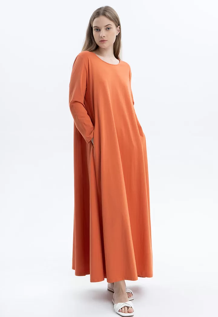 Classic Round Neck Solid Maxi Dress