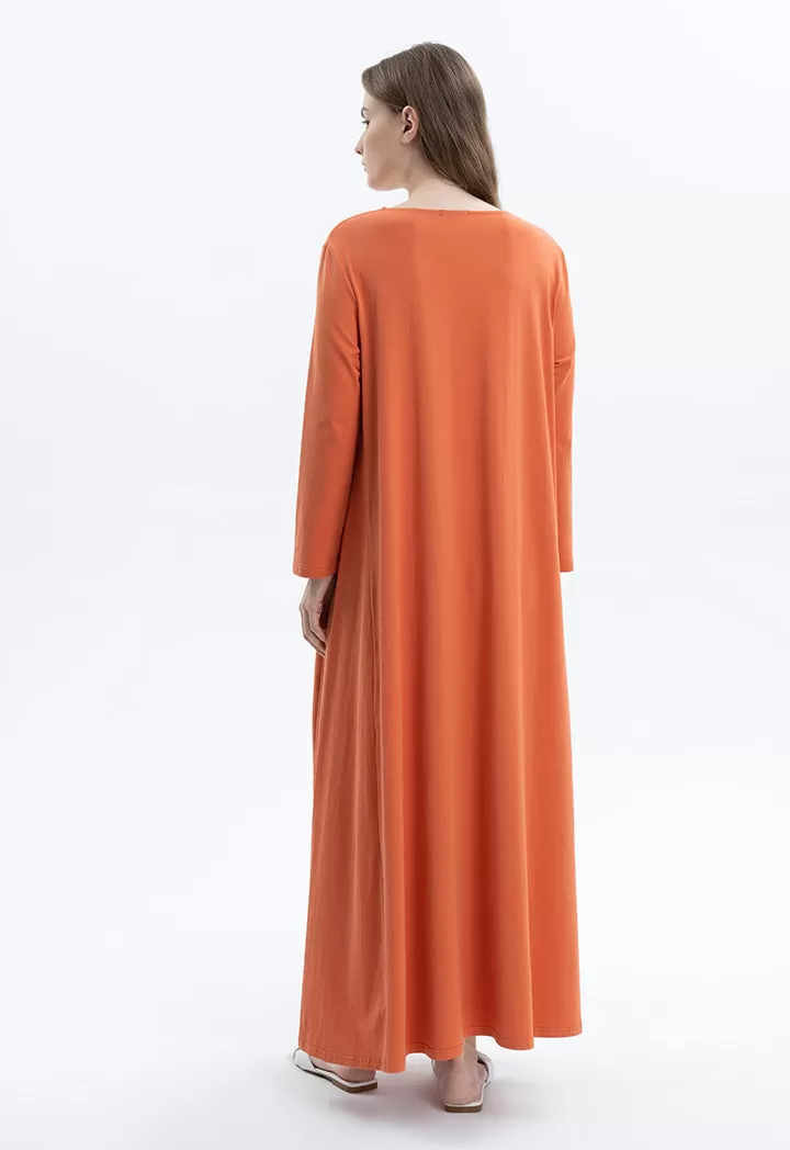 Classic Round Neck Solid Maxi Dress