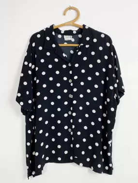 ClioII Black and White Polka Dot Rayon Button Up