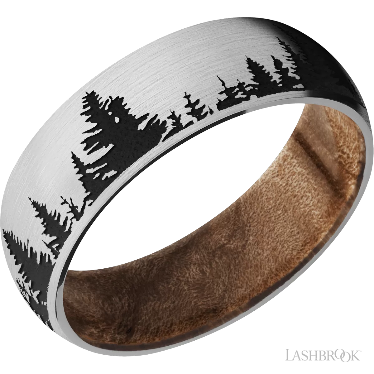 Cobalt Chrome 7mm Band With Tree Design And Maple Burl Sleeve