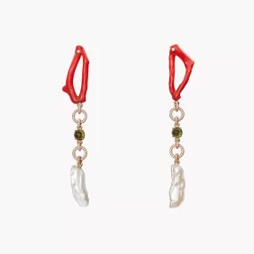 Coral & Pearl Drop Earrings