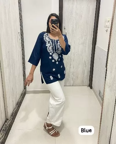 Cotton Chikankari Work Short Kurti 1Pc