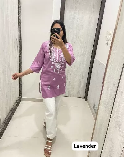 Cotton Chikankari Work Short Kurti 1Pc