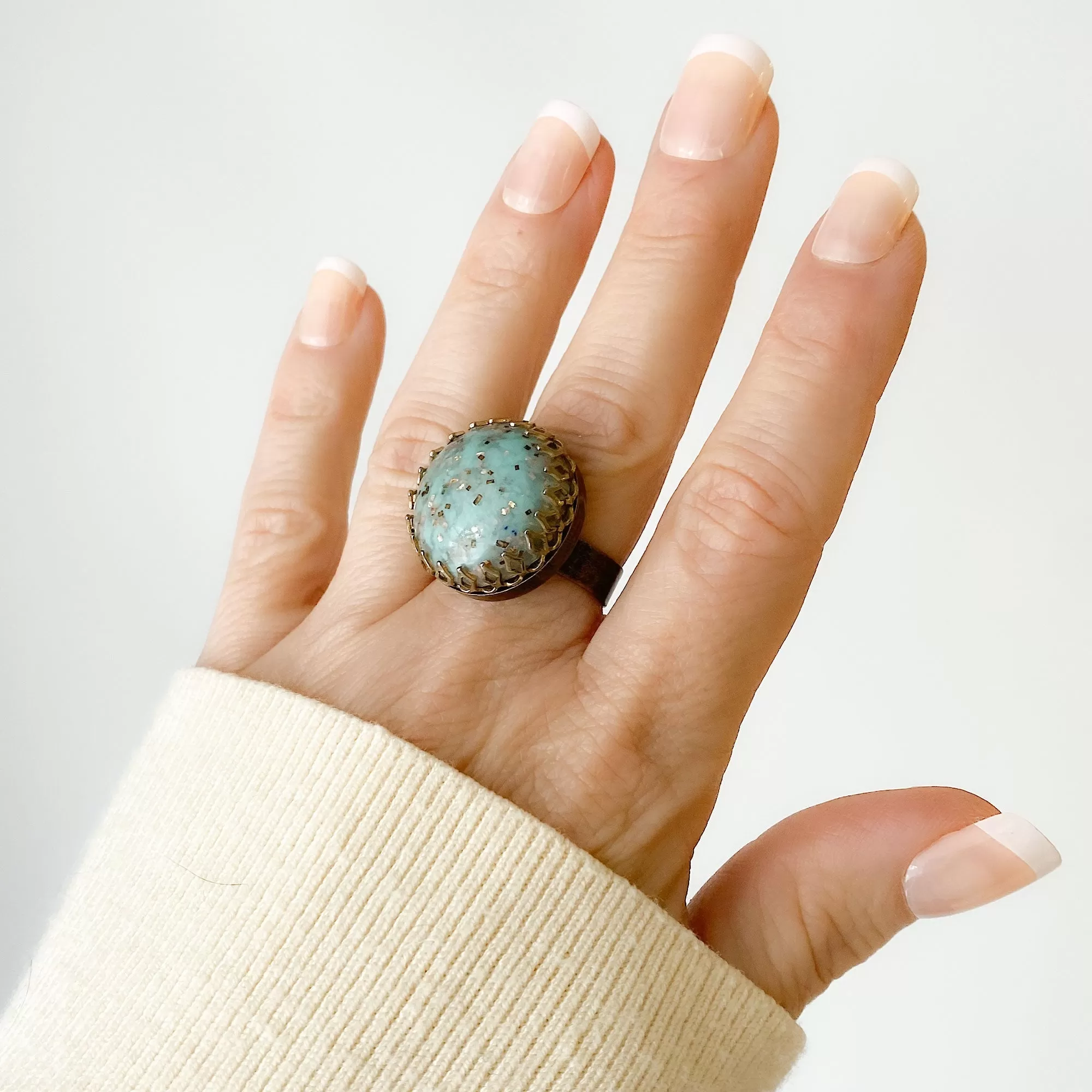 CRAWFORD teal confetti cocktail ring