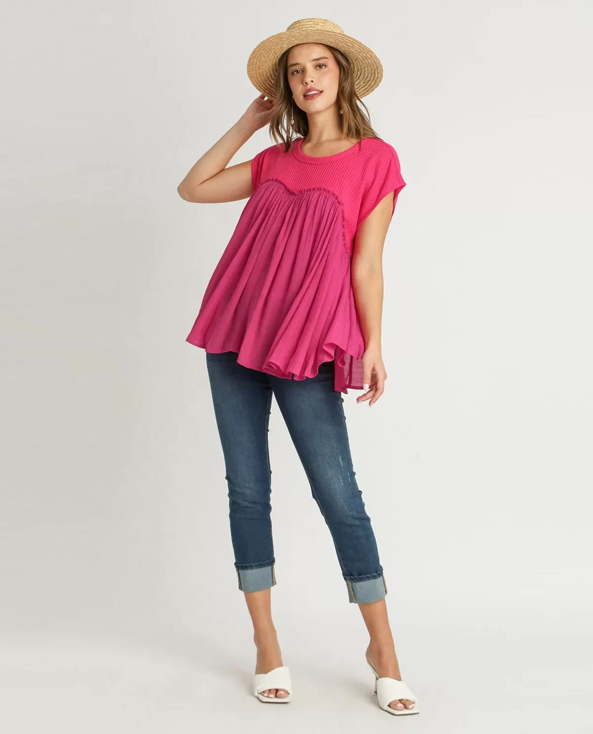 Crew Neck Waffle Knit Tunic Top