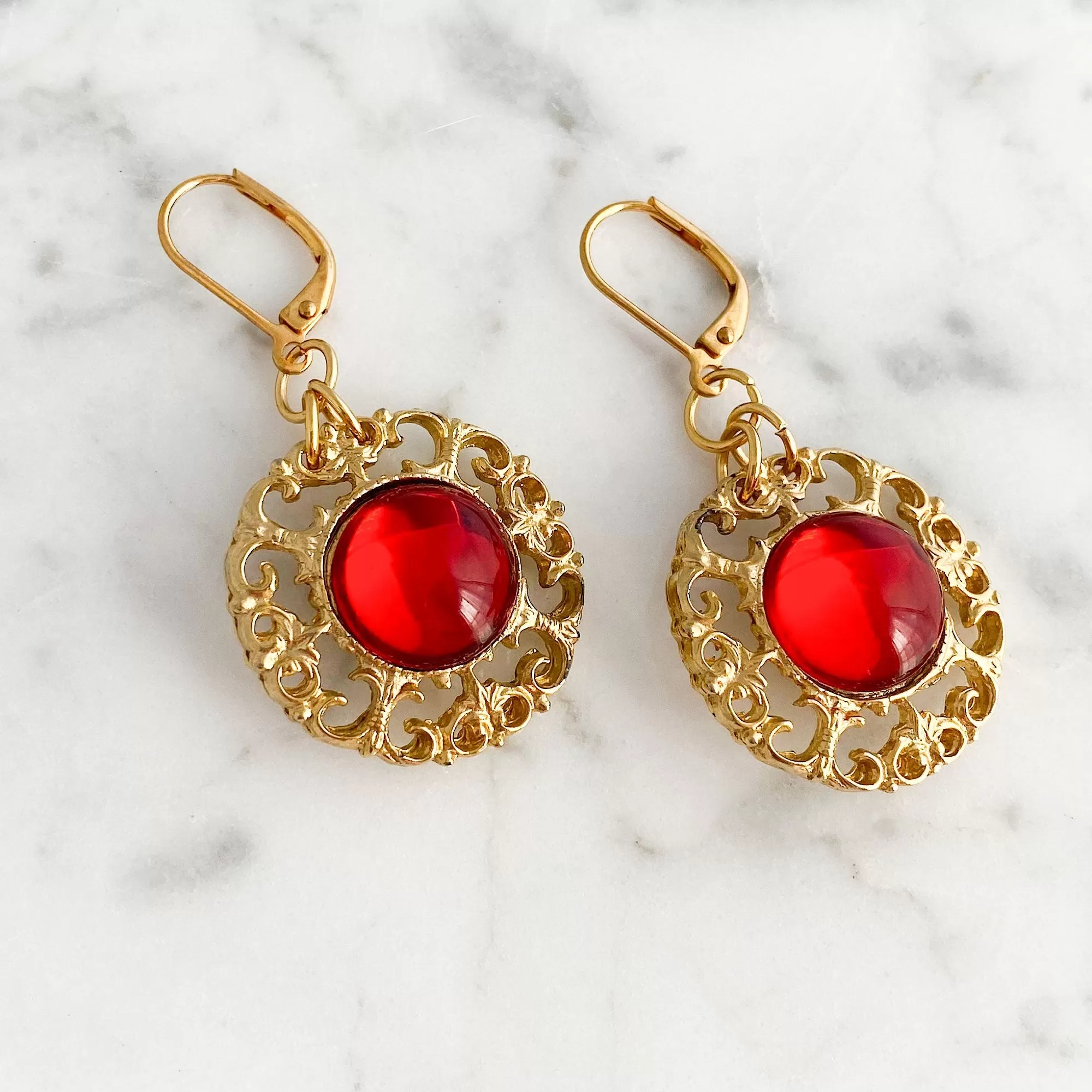 DAPHNE vintage red and gold earrings