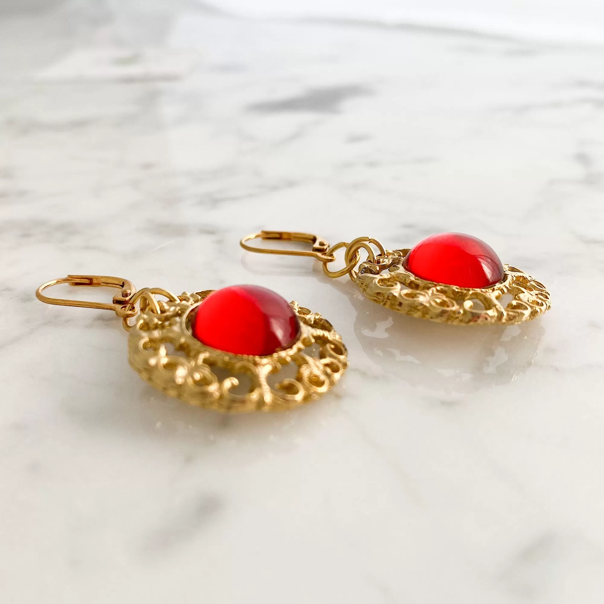 DAPHNE vintage red and gold earrings