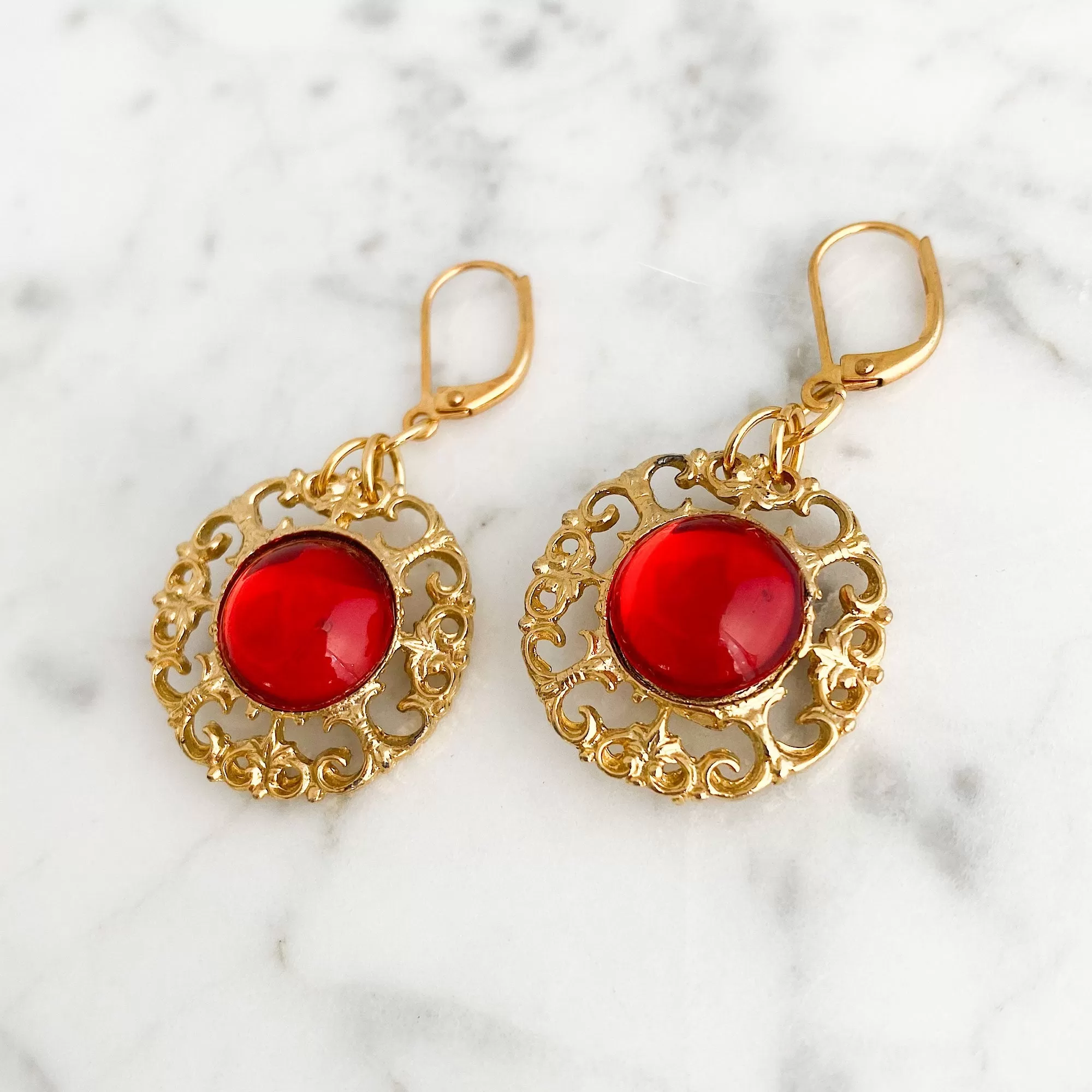 DAPHNE vintage red and gold earrings