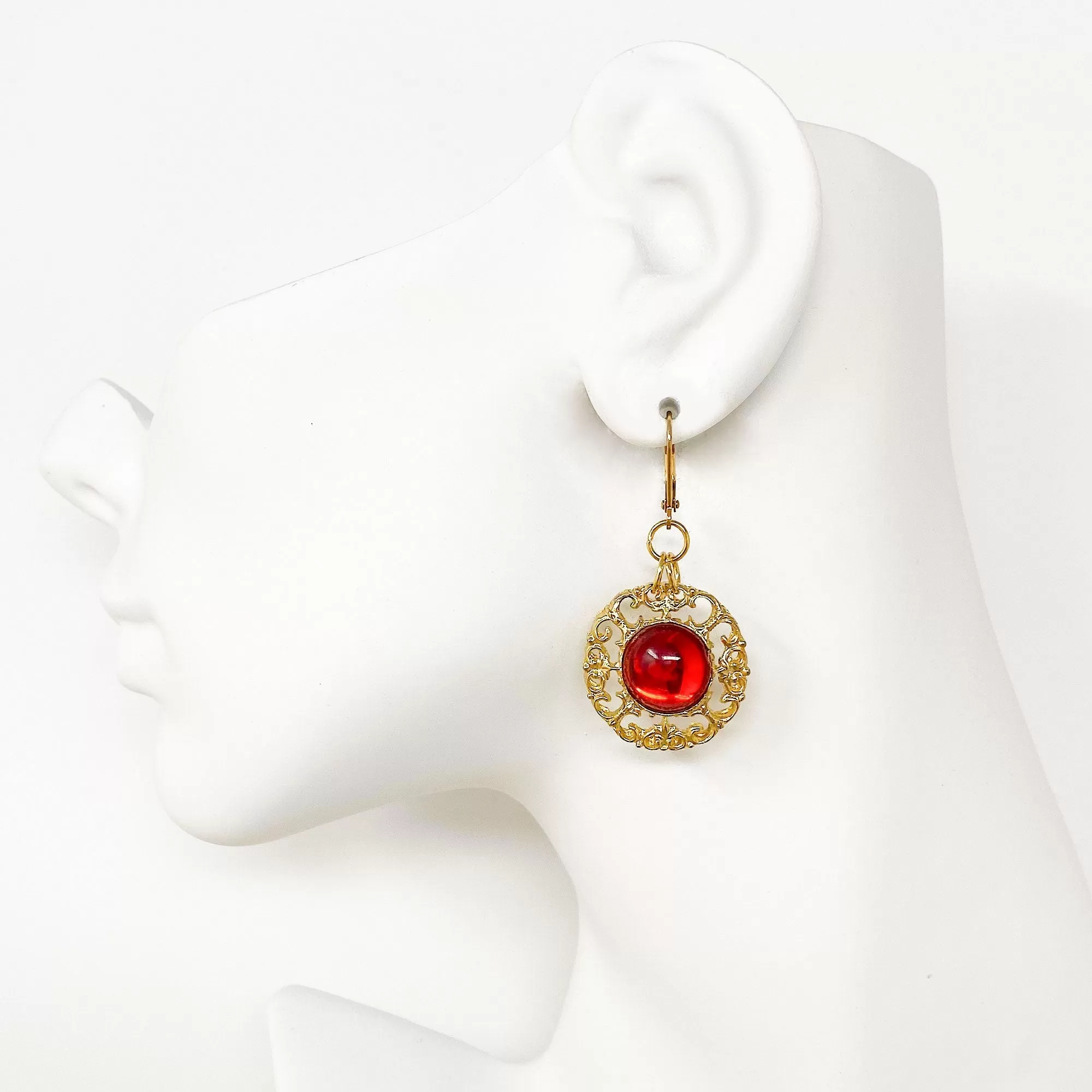 DAPHNE vintage red and gold earrings