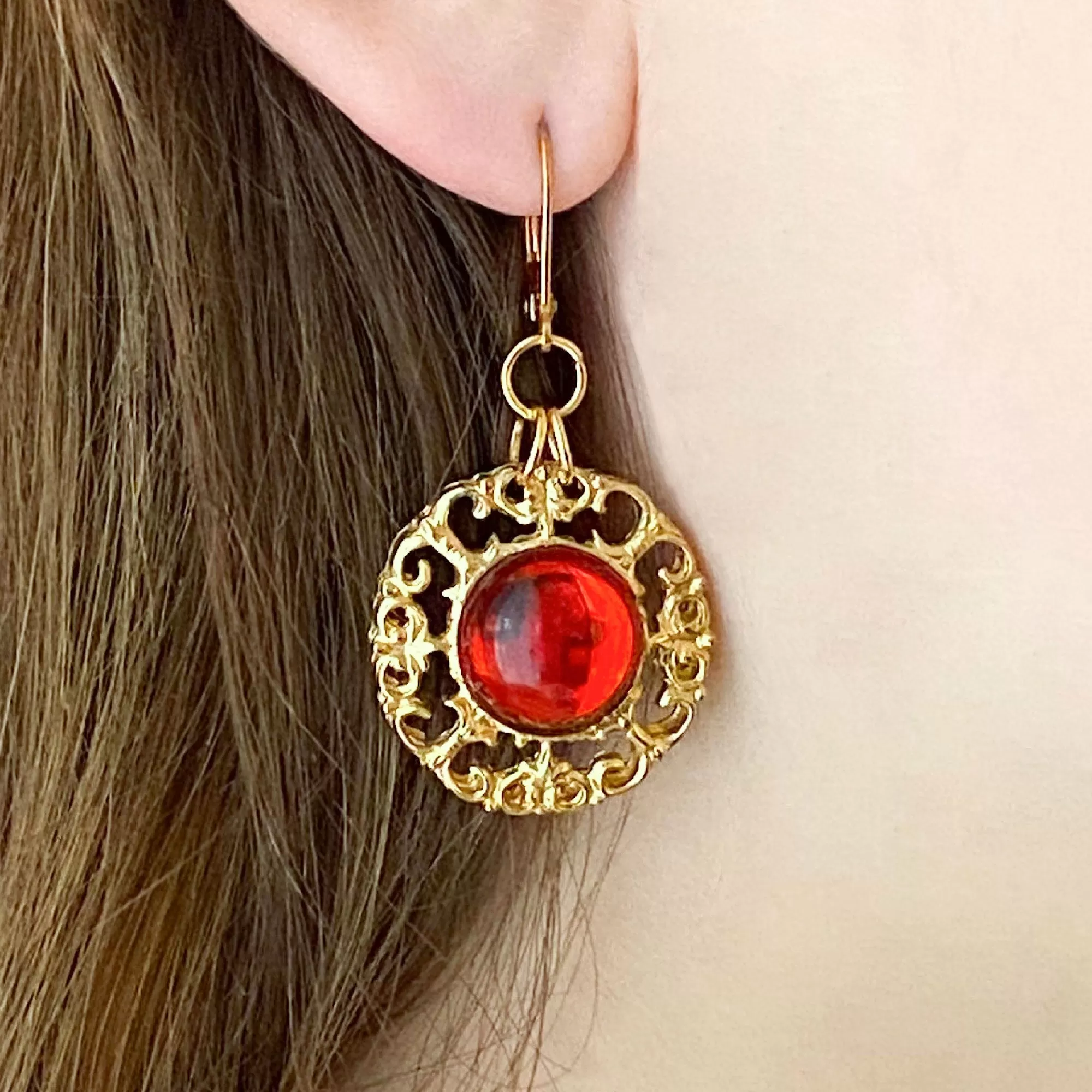 DAPHNE vintage red and gold earrings