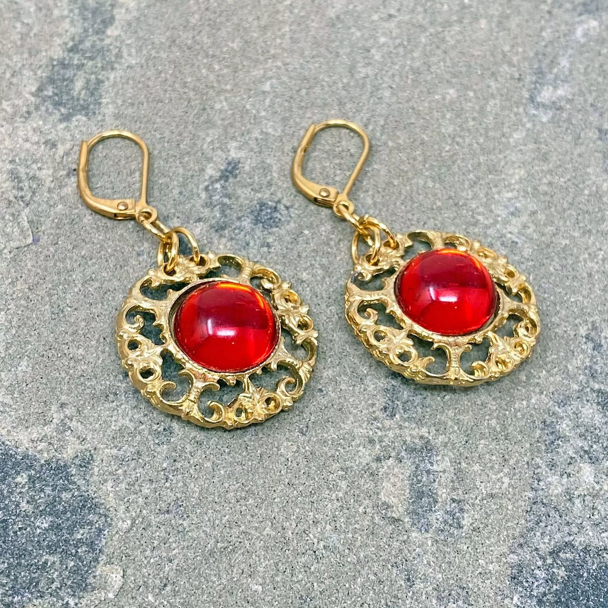 DAPHNE vintage red and gold earrings