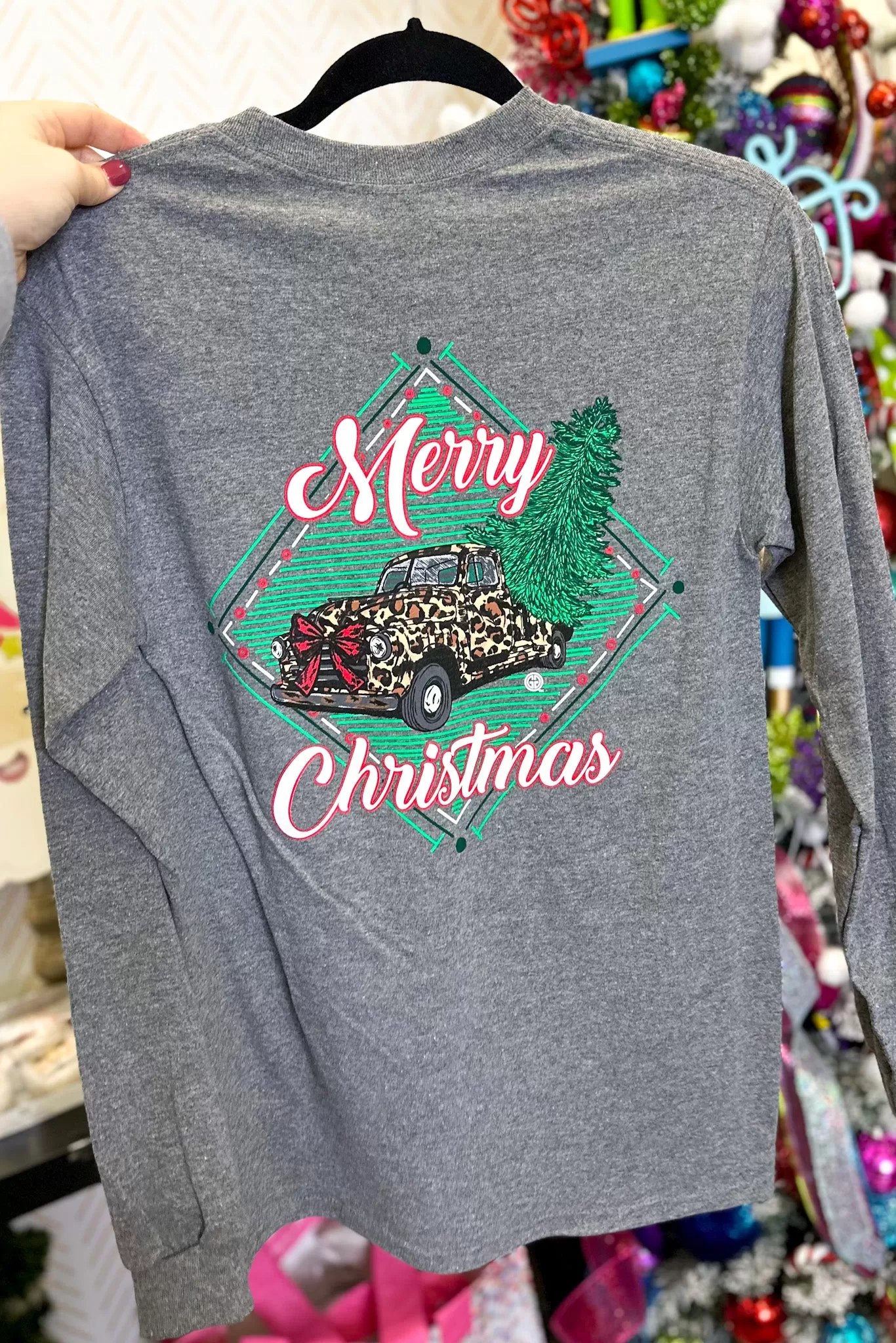 DEAL | Merry Christmas Leopard Truck Long Sleeve, Grey