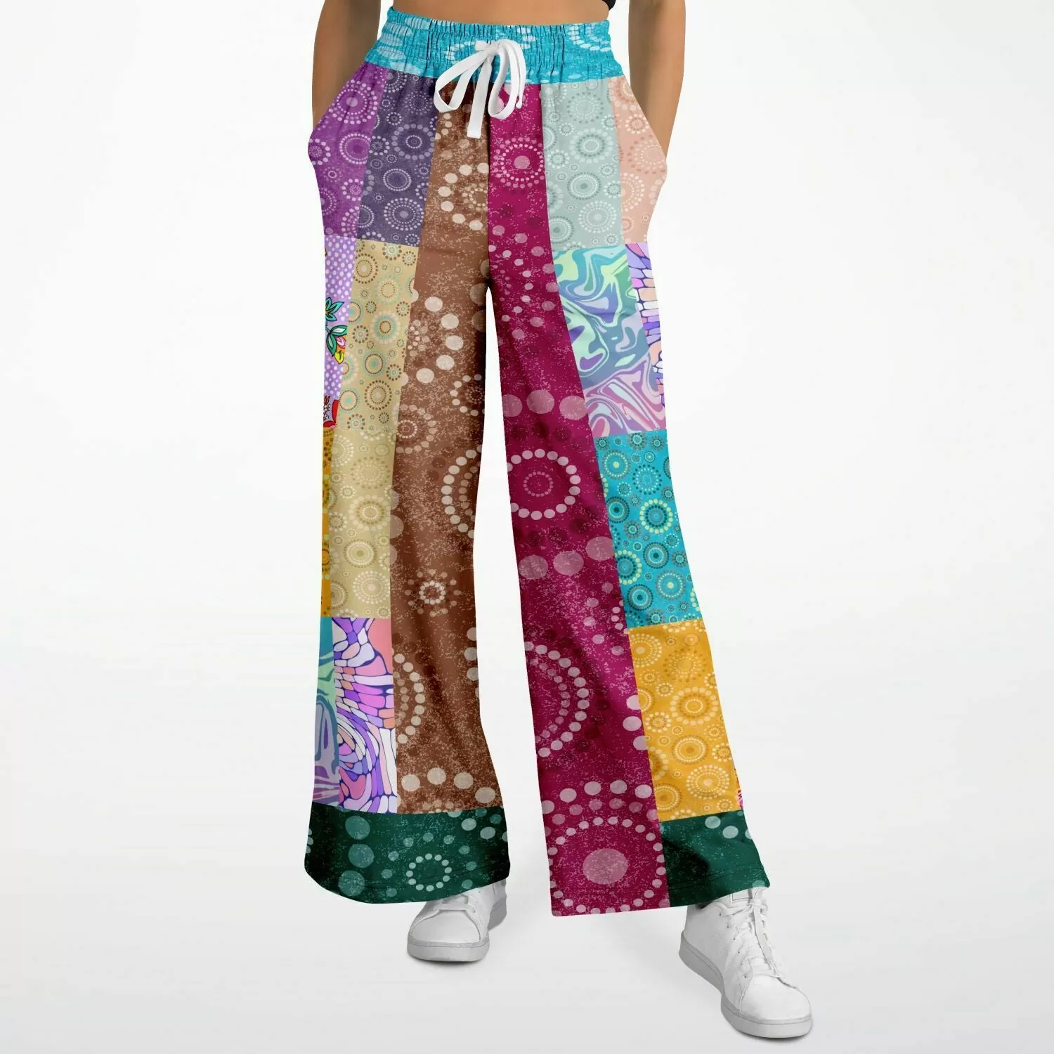 Delirium Hippie Patchwork Solar Flare Eco-Poly Stretchy Phat Bellbottoms