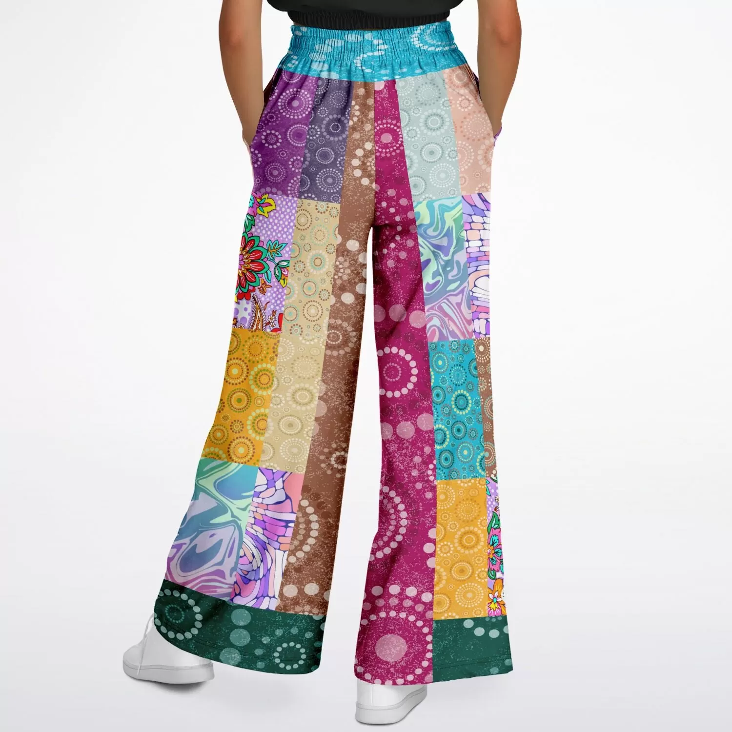 Delirium Hippie Patchwork Solar Flare Eco-Poly Stretchy Phat Bellbottoms