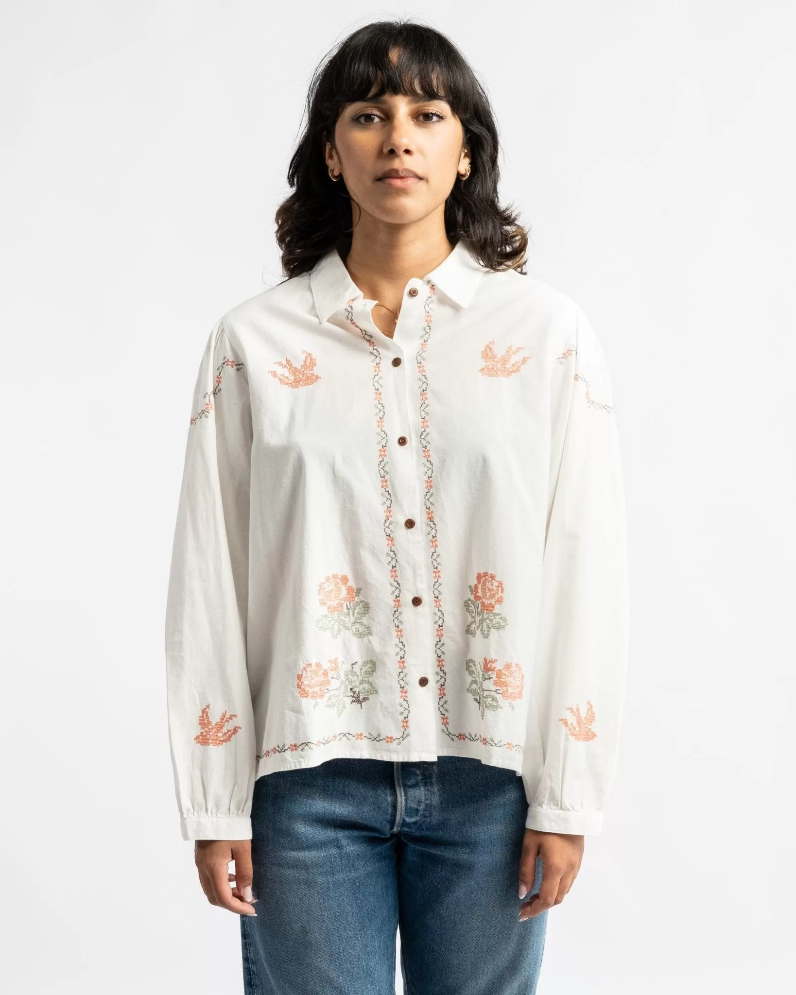 Edith Cross Stitch Blouse Off White