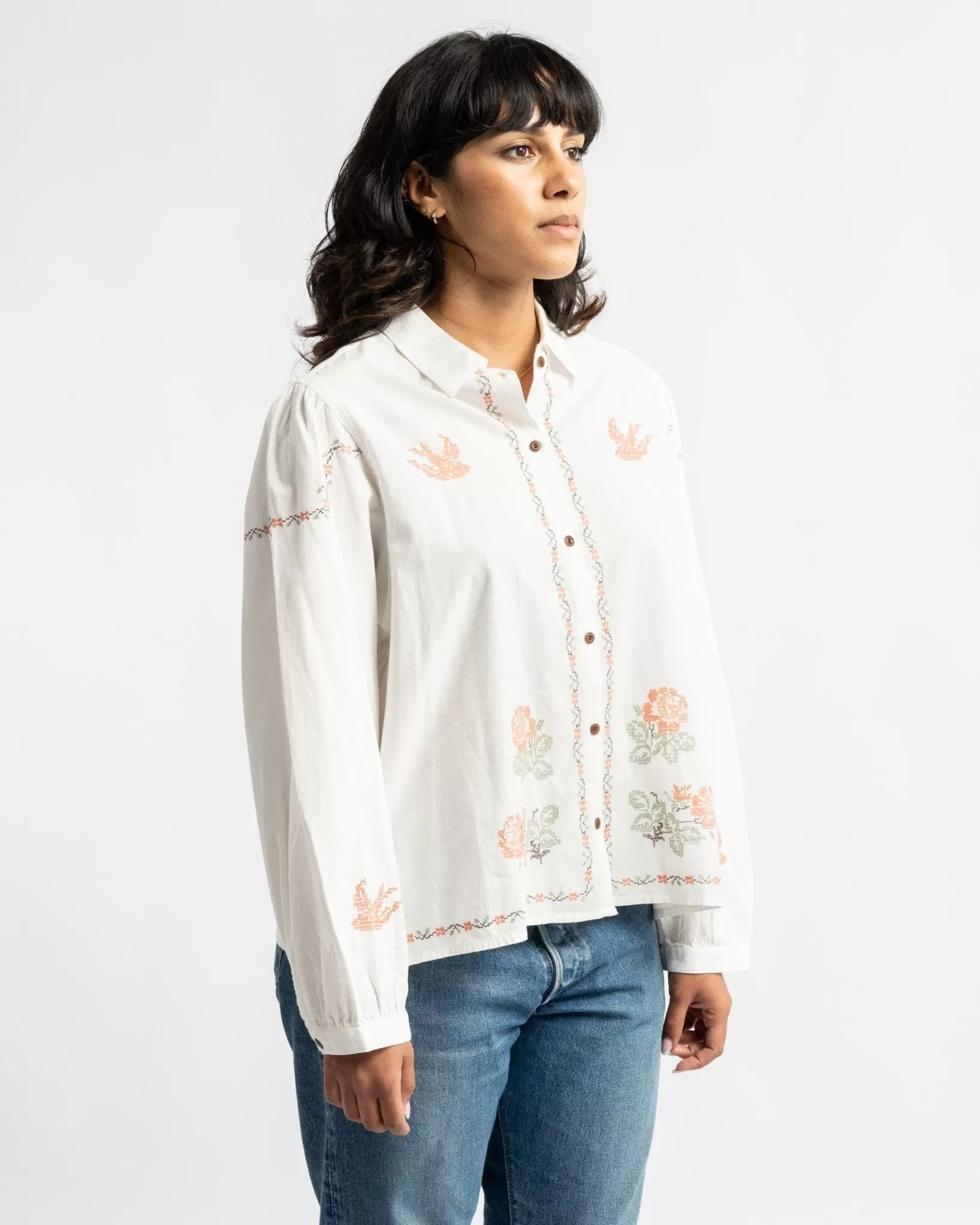 Edith Cross Stitch Blouse Off White